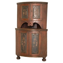 Antique Large Bow Front Original Painted Corner Cabinet Cupboard Dated 1828, Swe