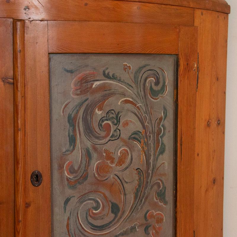 Swedish Antique Large Bow Front Original Painted Corner Cabinet Cupboard, Sweden