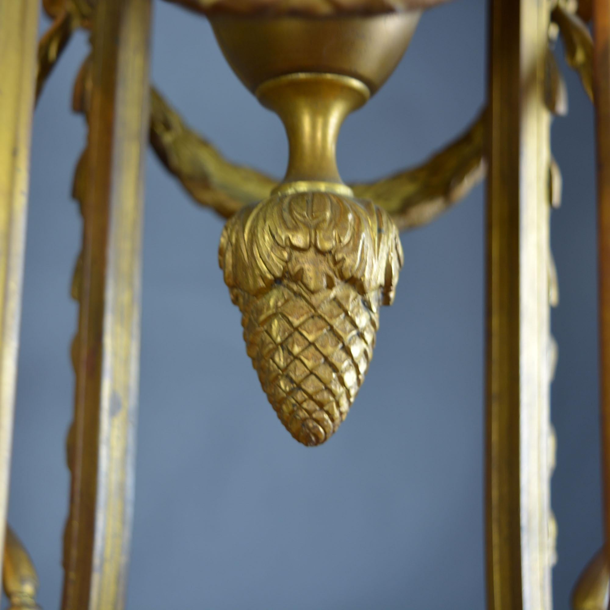 Antique Large Brass and Alabaster Center Cherub Pendant Chandelier 10-Light 2