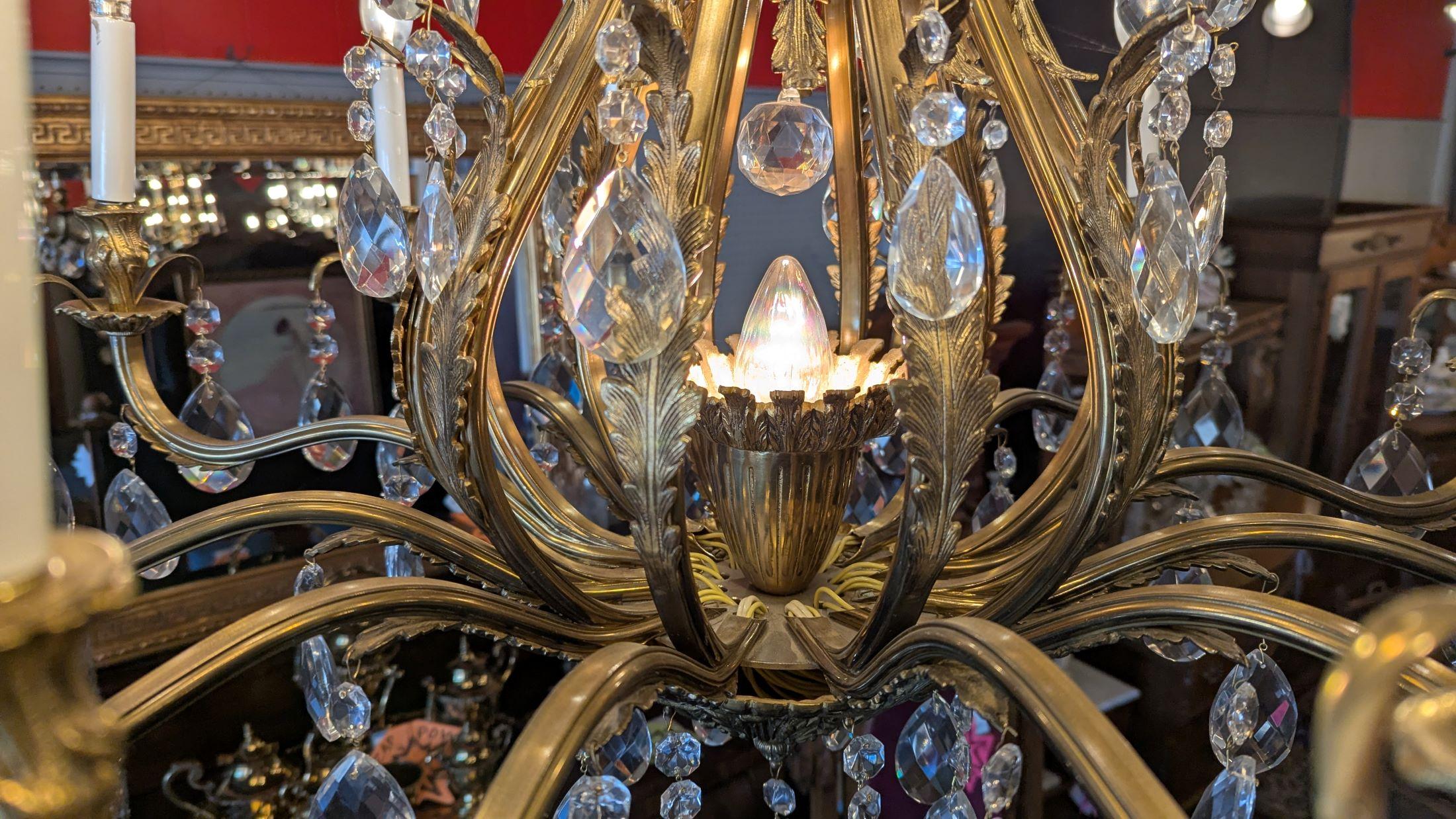 Antique Large Brass Chandelier For Sale 13
