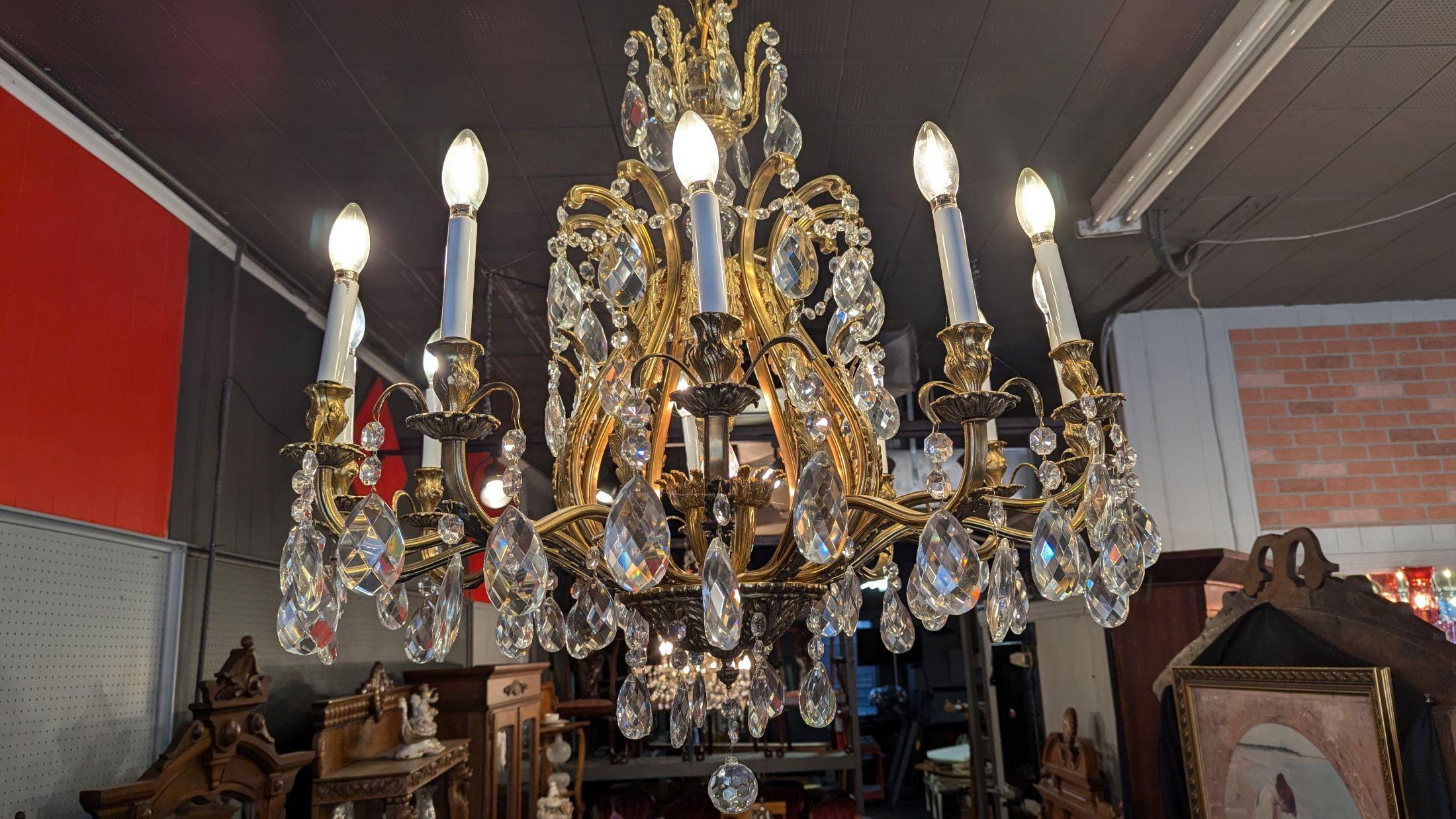 Baroque Antique Large Brass Chandelier For Sale