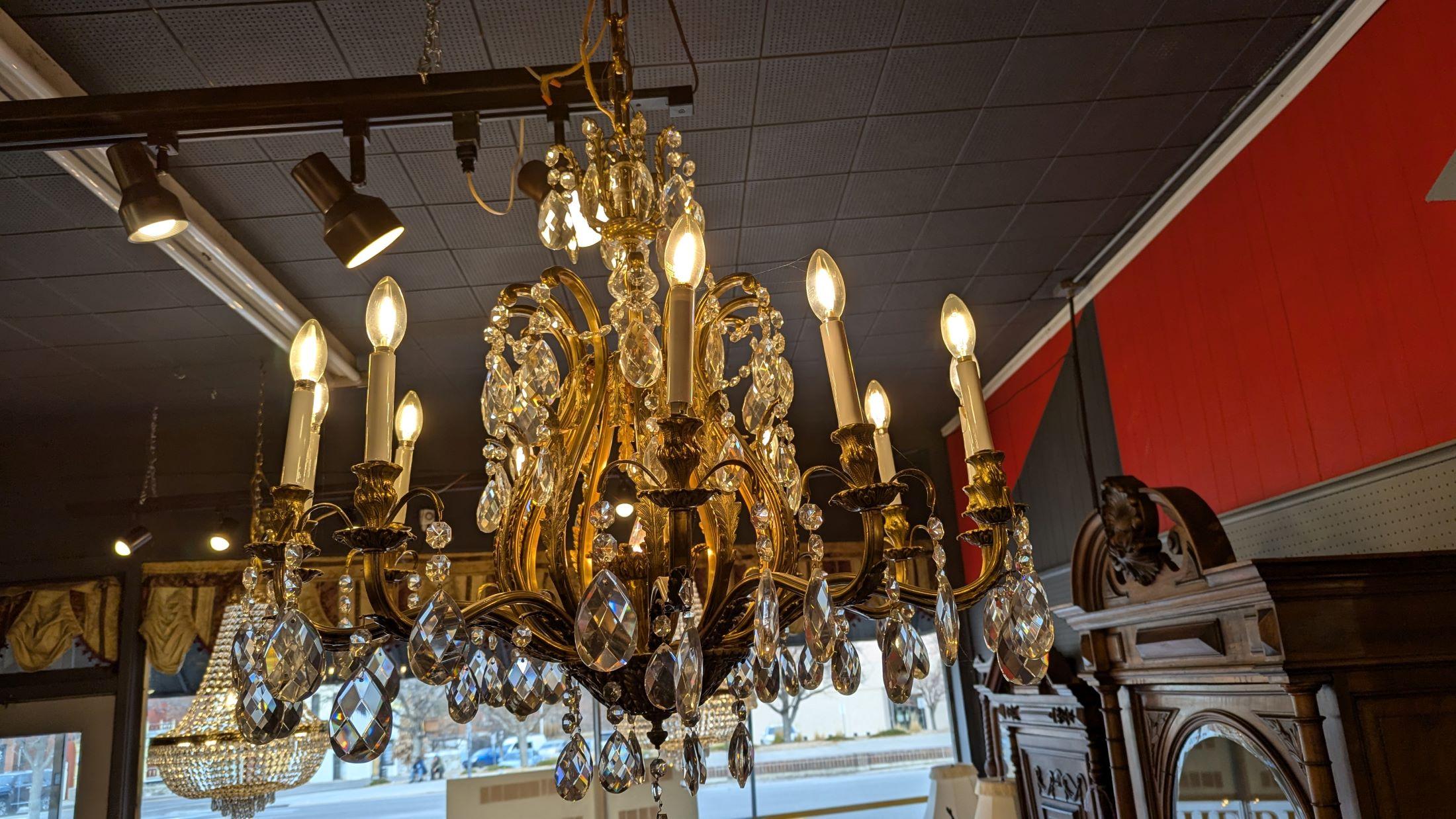 American Antique Large Brass Chandelier For Sale