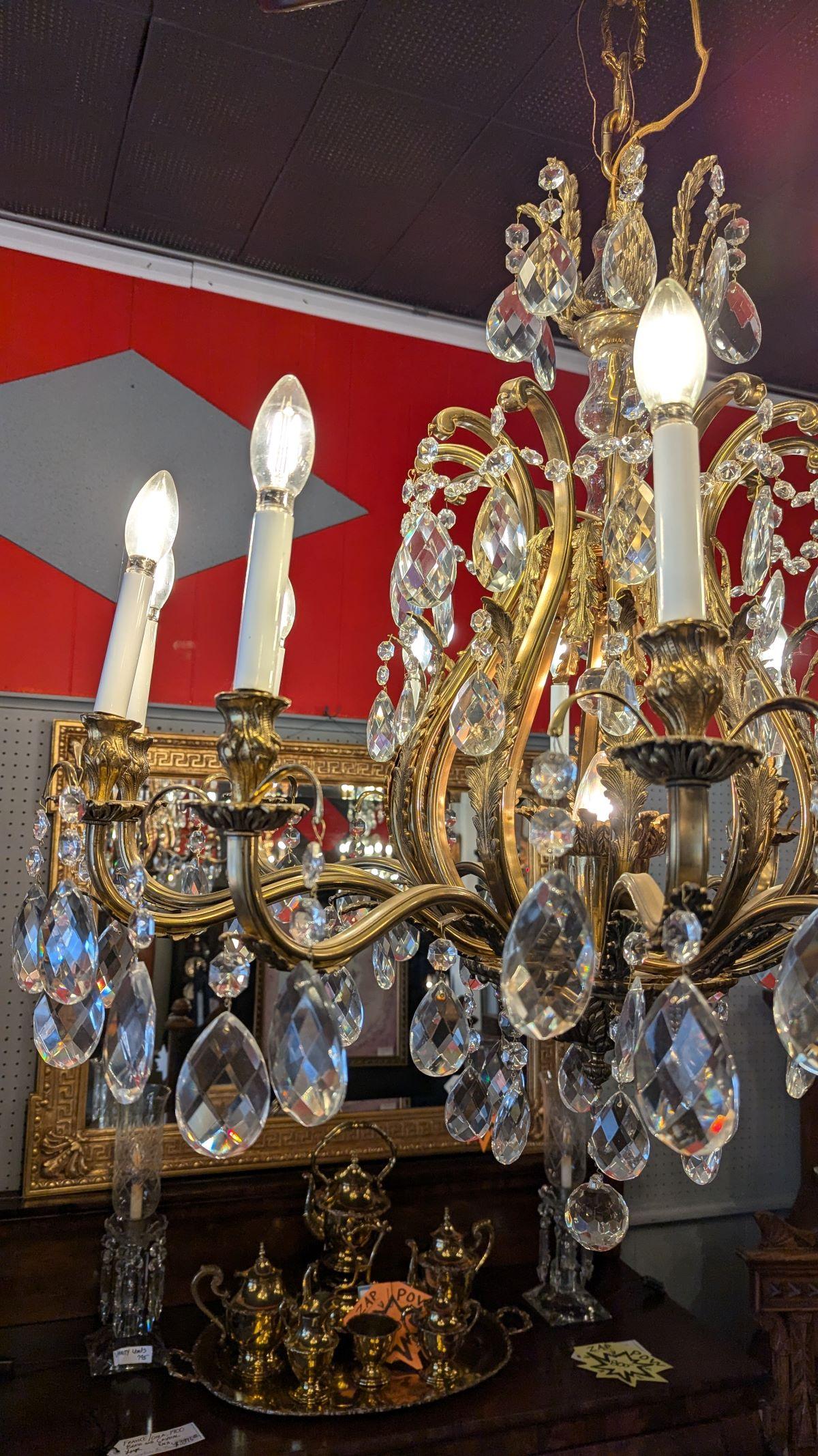 20th Century Antique Large Brass Chandelier For Sale