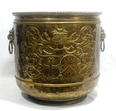 Antique Large Brass Firewood Bucket w/Repousse Armorial Pattern (14-CB4) 19th C.