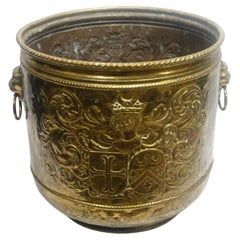 Antique Large Brass Firewood Bucket w/Repousse Armorial Pattern (14-CB4) 19th C.