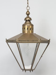 Antique Large Brass French or English Lantern, Fully Restored Old Glass