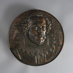 Antique Large Bronze High Relief Portrait Plaque Of William Shakespeare c1900