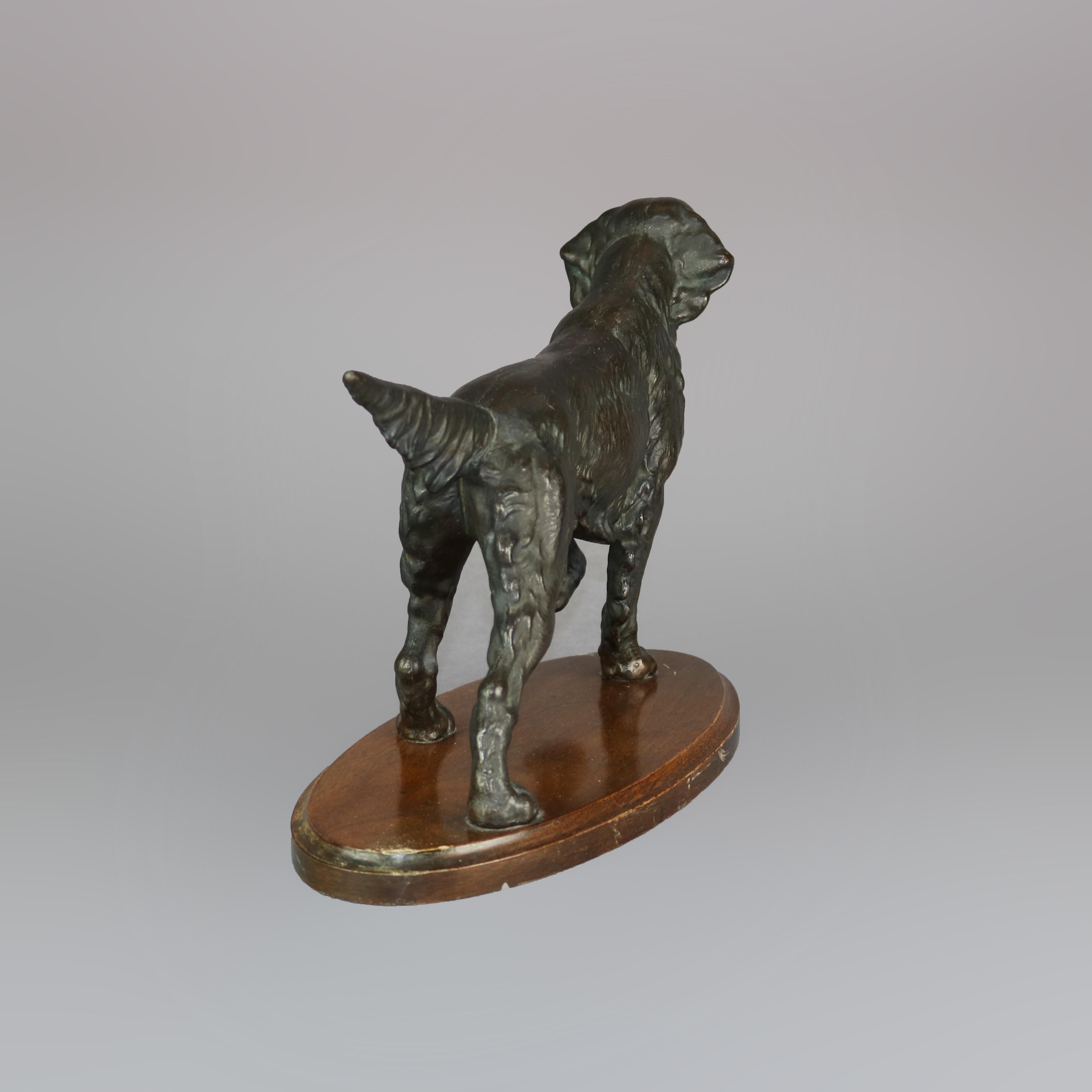Antique Large Bronze Irish Setter Sculpture On Mahogany Base, Circa 1920s In Good Condition In Big Flats, NY