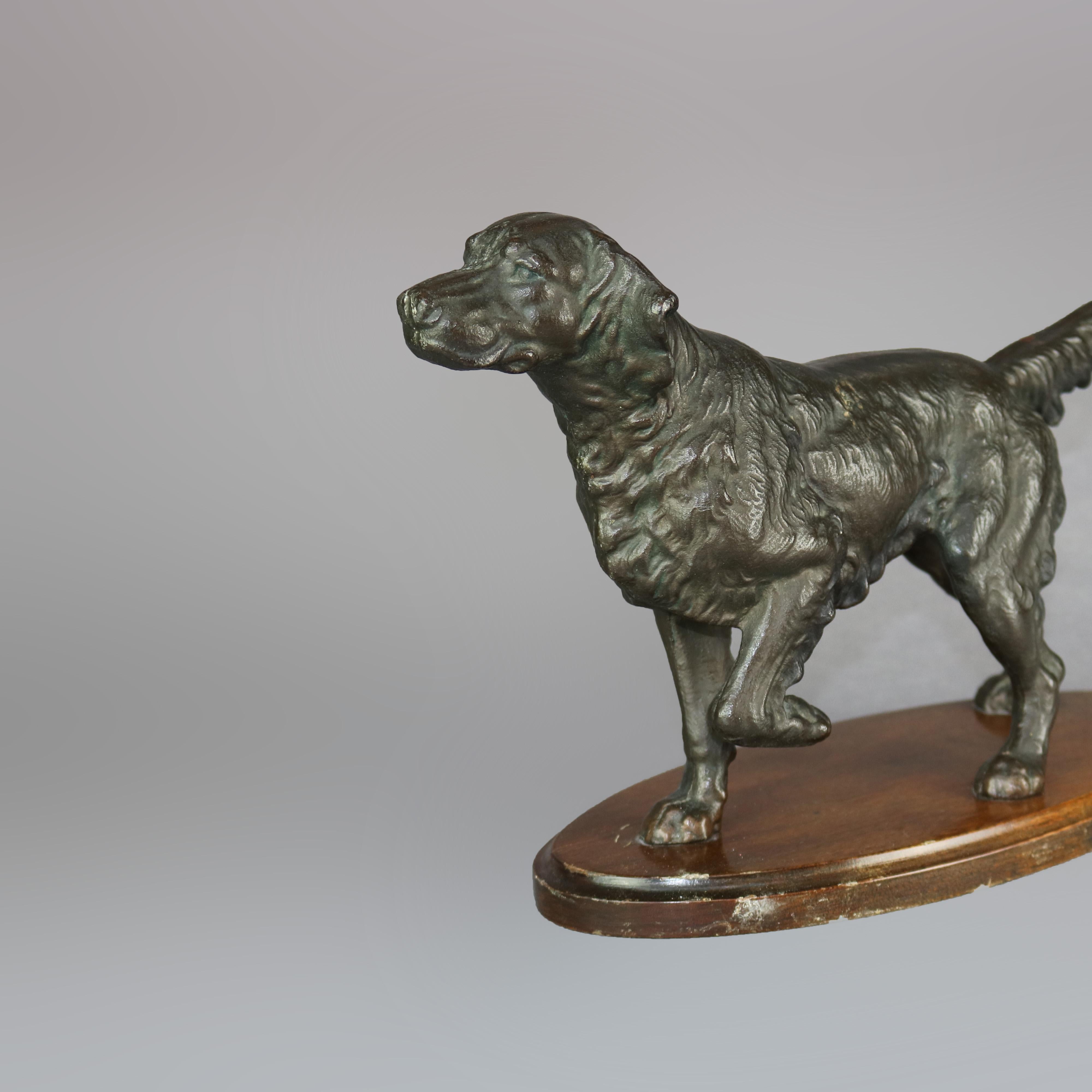 20th Century Antique Large Bronze Irish Setter Sculpture On Mahogany Base, Circa 1920s