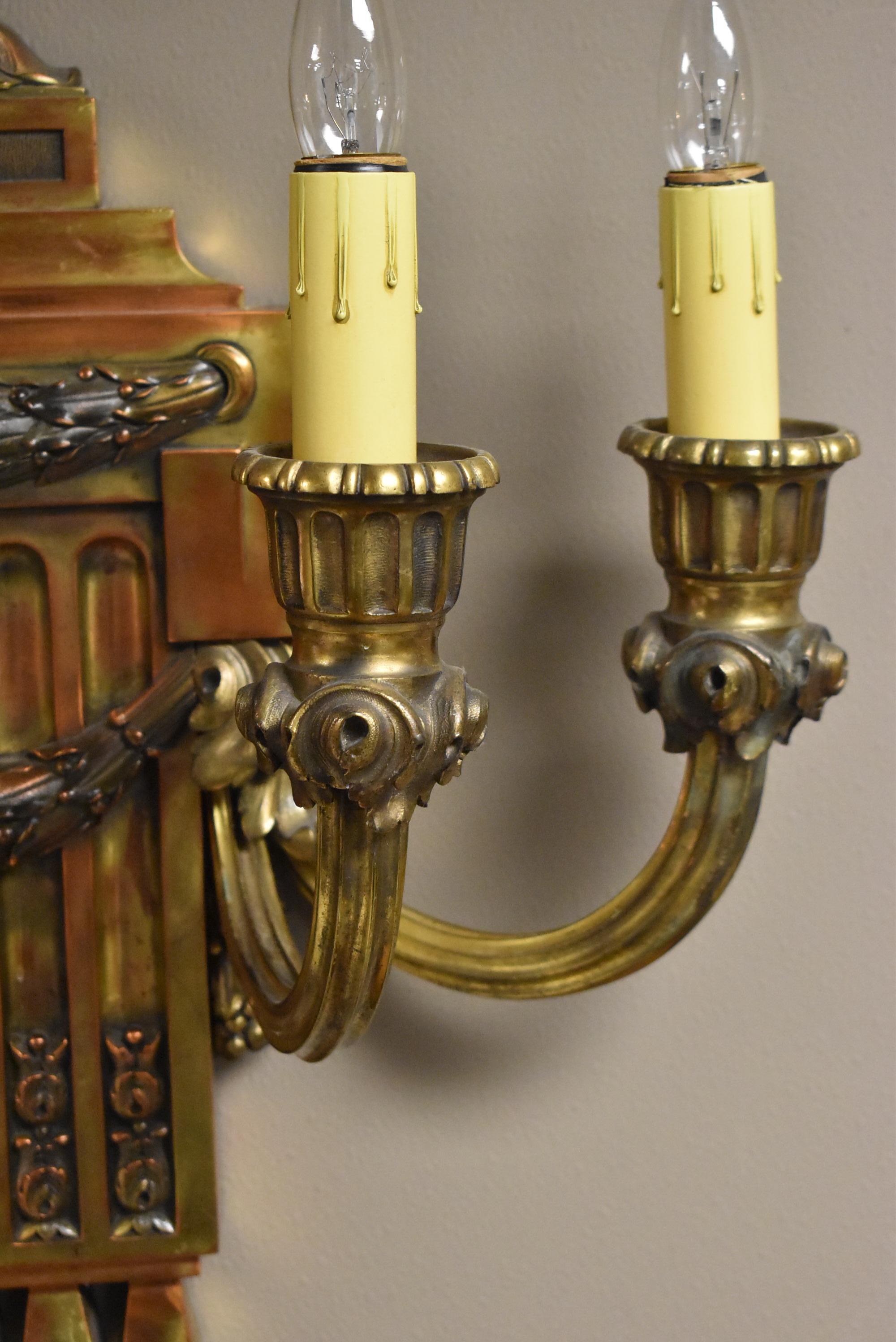 Antique Large Bronze Neoclassical Caldwell Wall Sconce Four Arms In Good Condition For Sale In Toledo, OH