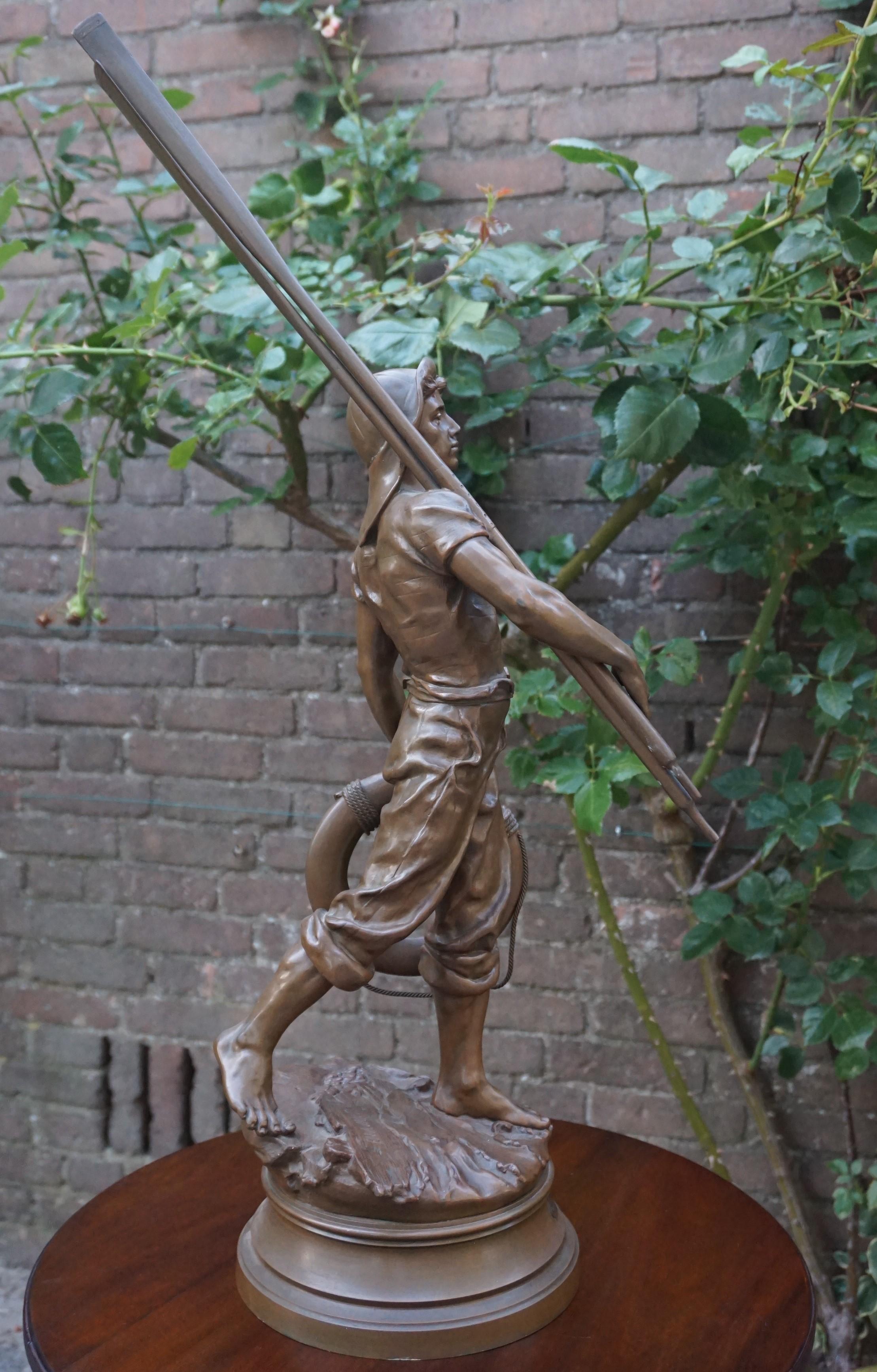 Antique Large, Bronze & Stout-Hearted Young Oarsman Sculpture by Antoine Bofill 6