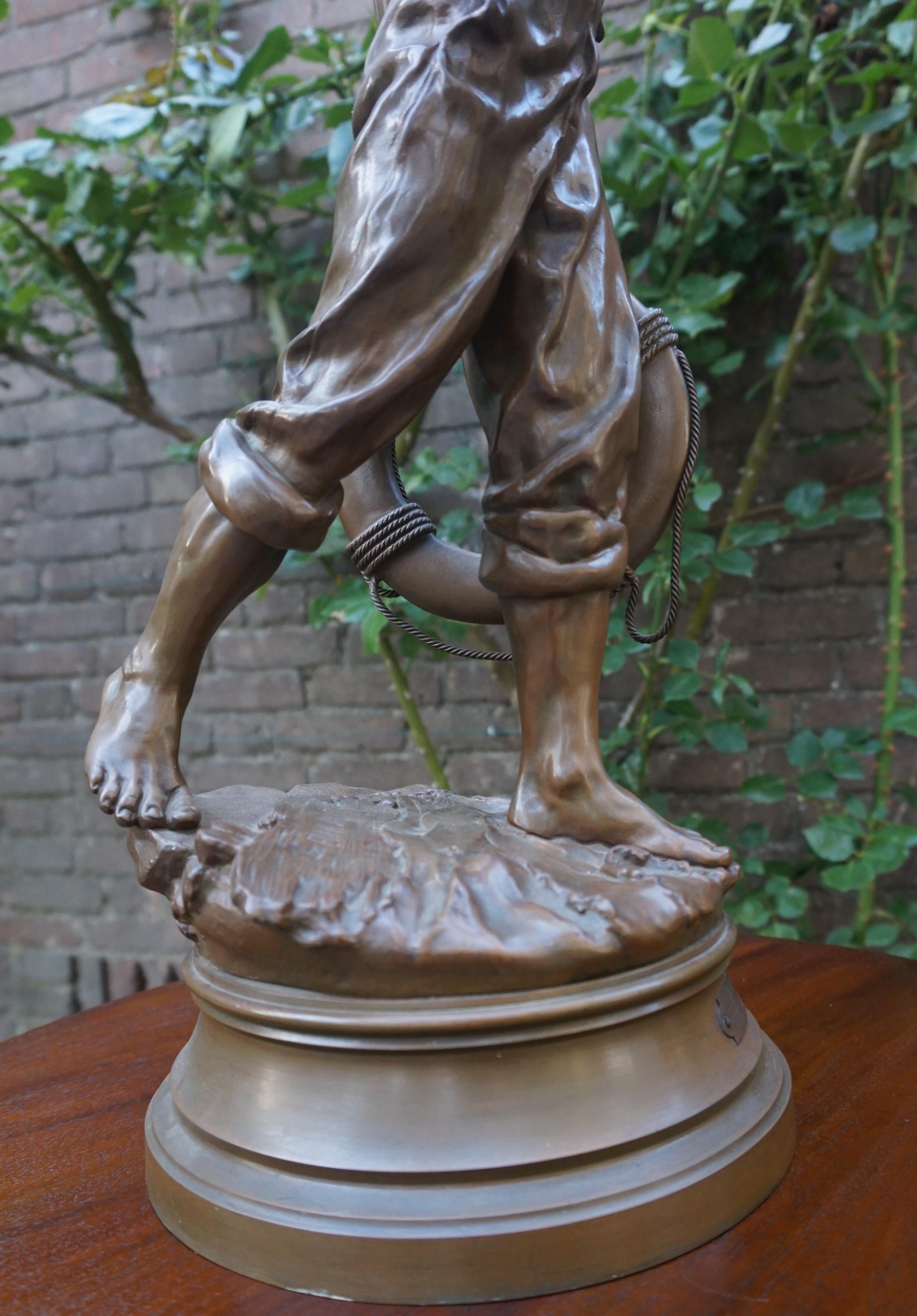 Antique Large, Bronze & Stout-Hearted Young Oarsman Sculpture by Antoine Bofill 8