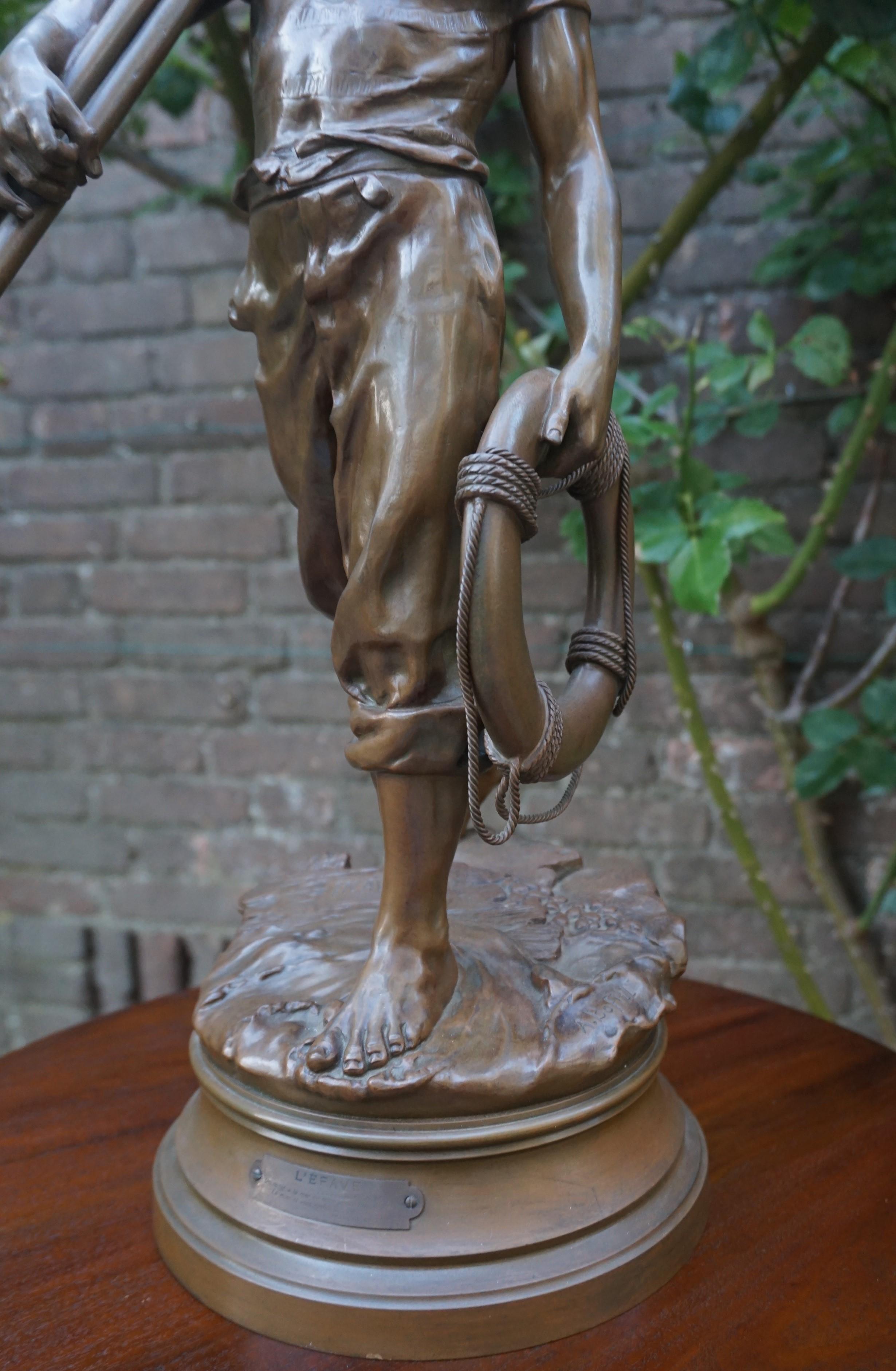 Antique Large, Bronze & Stout-Hearted Young Oarsman Sculpture by Antoine Bofill 10