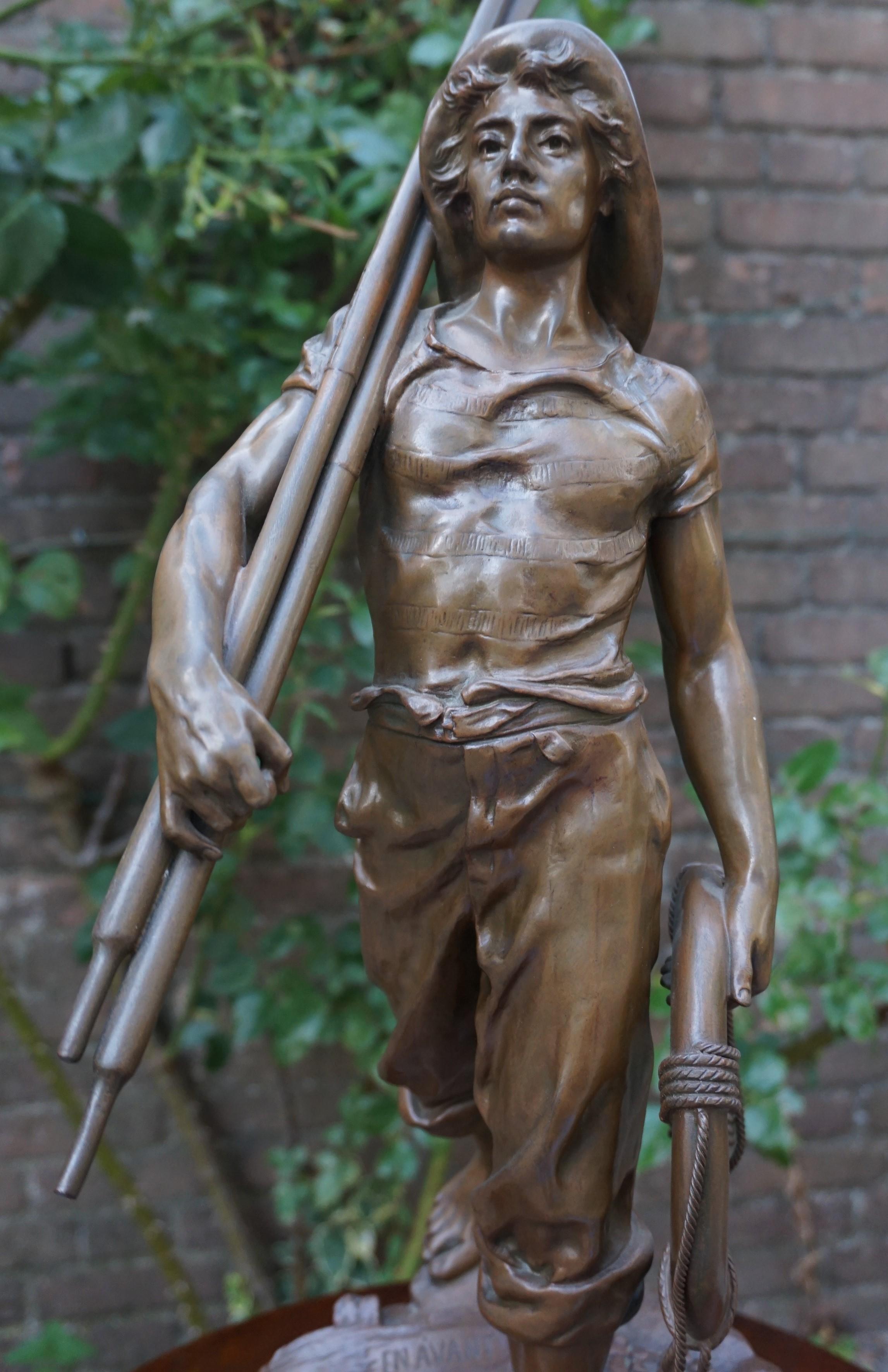 Antique Large, Bronze & Stout-Hearted Young Oarsman Sculpture by Antoine Bofill 13