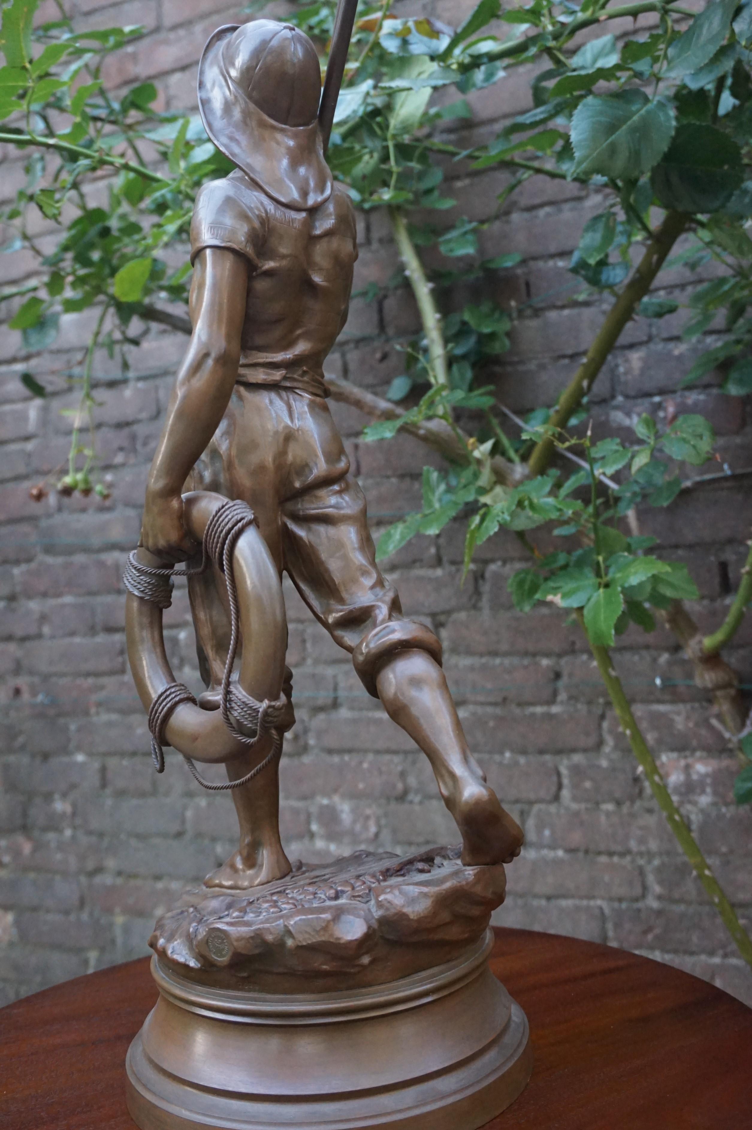 Antique Large, Bronze & Stout-Hearted Young Oarsman Sculpture by Antoine Bofill 1
