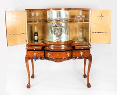 Antique Large Burr Walnut Cocktail Drinks Dry Bar Cabinet Early 20th Century