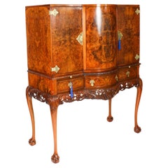 Antique Large Burr Walnut Cocktail Drinks Dry Bar Cabinet Early 20th Century