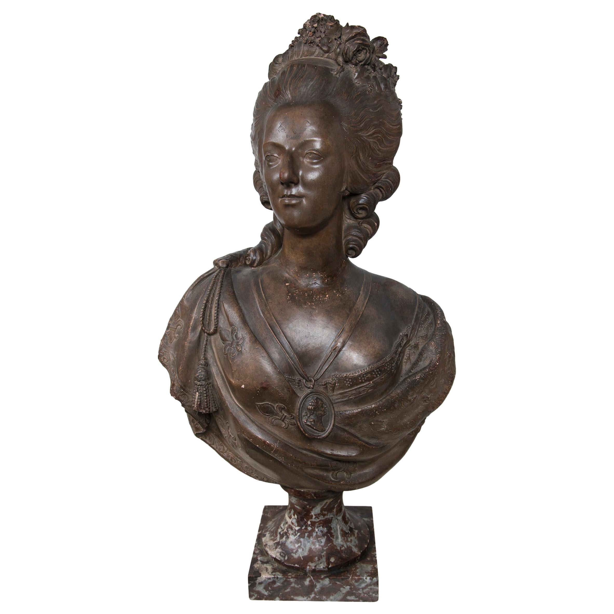 Antique Large Bust in Terracotta of Marie Antoinette For Sale
