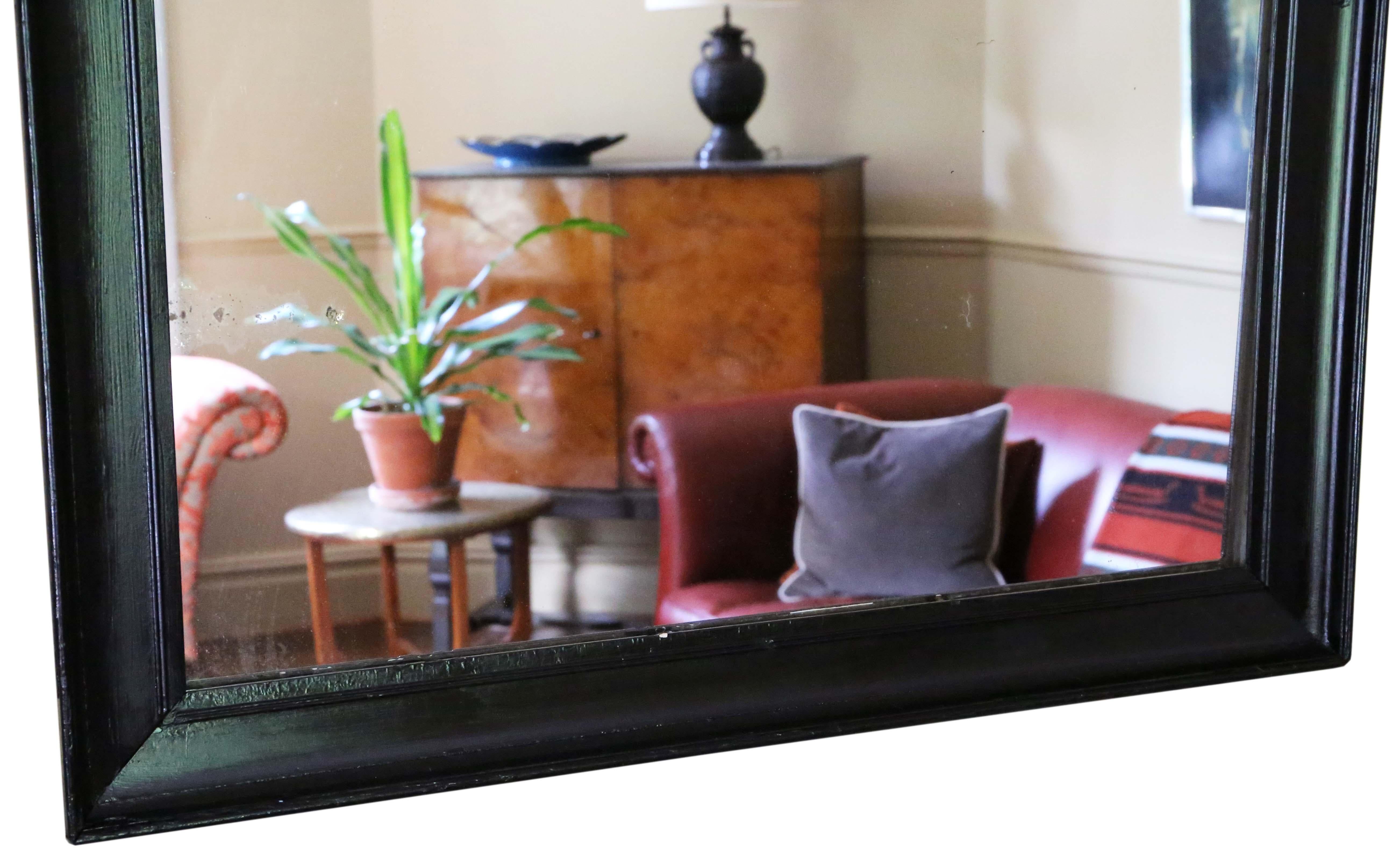 Early 20th Century Antique Large C1900 Ebonised Overmantle Wall Mirror – Quality Simple Design For Sale