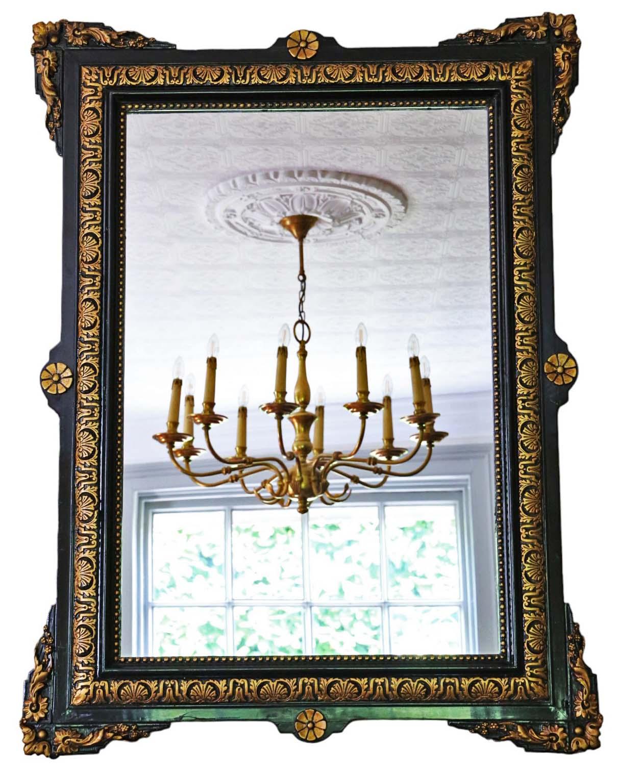 Antique Large C1900 Gilt and Ebonised Overmantle Wall Mirror - Quality Bon état - En vente à Wisbech, Cambridgeshire