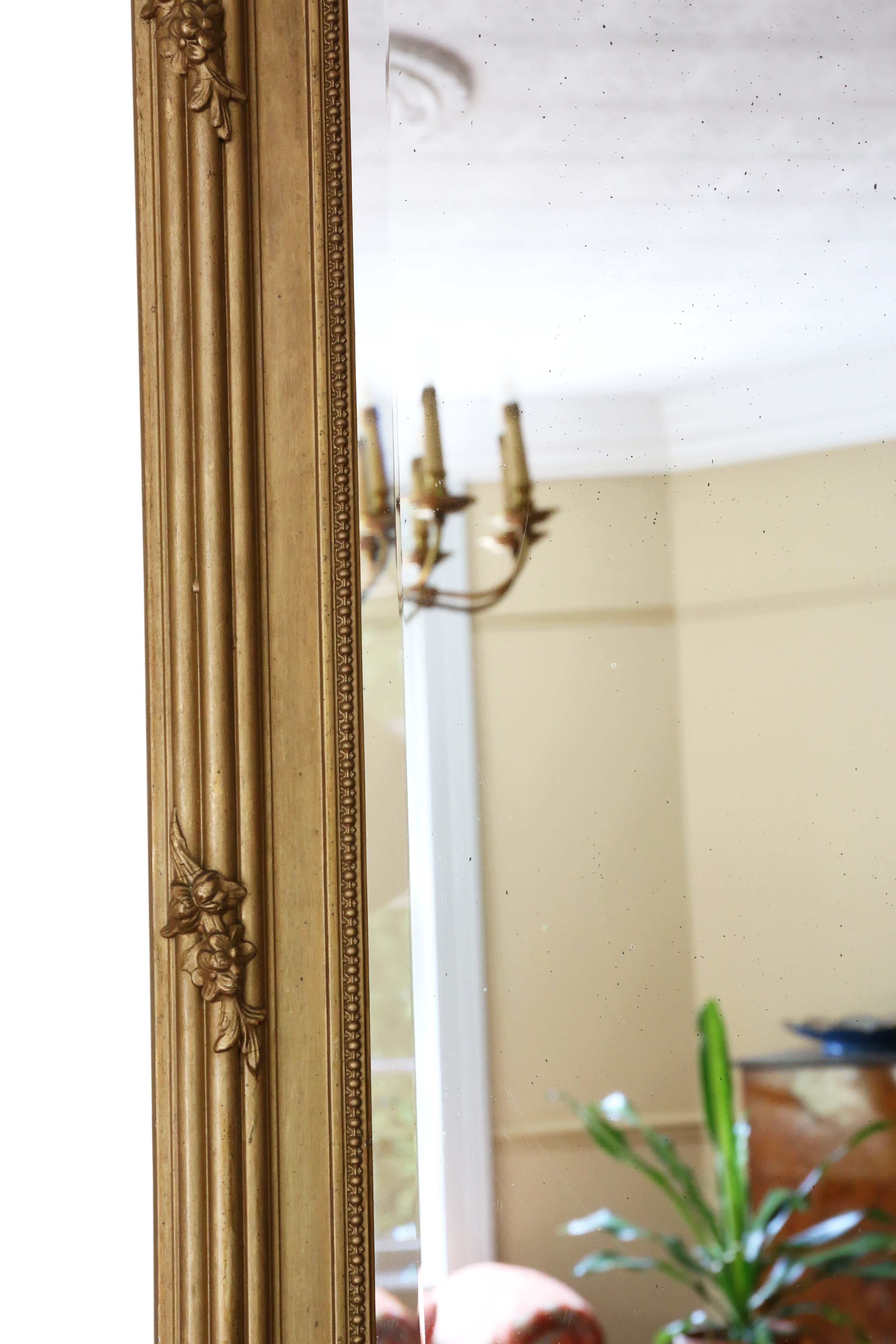 Antique Large C1900 Gilt Overmantle Wall Mirror High Quality Ornate Design For Sale 1