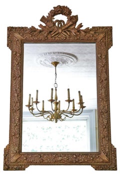 Antique Large C1900 Gilt Overmantle Wall Mirror Quality Ornate Design
