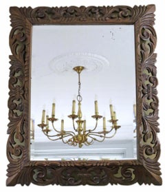 Antique Large C1900 Quality Florentine Carved Padauk Wall Mirror Overmantle