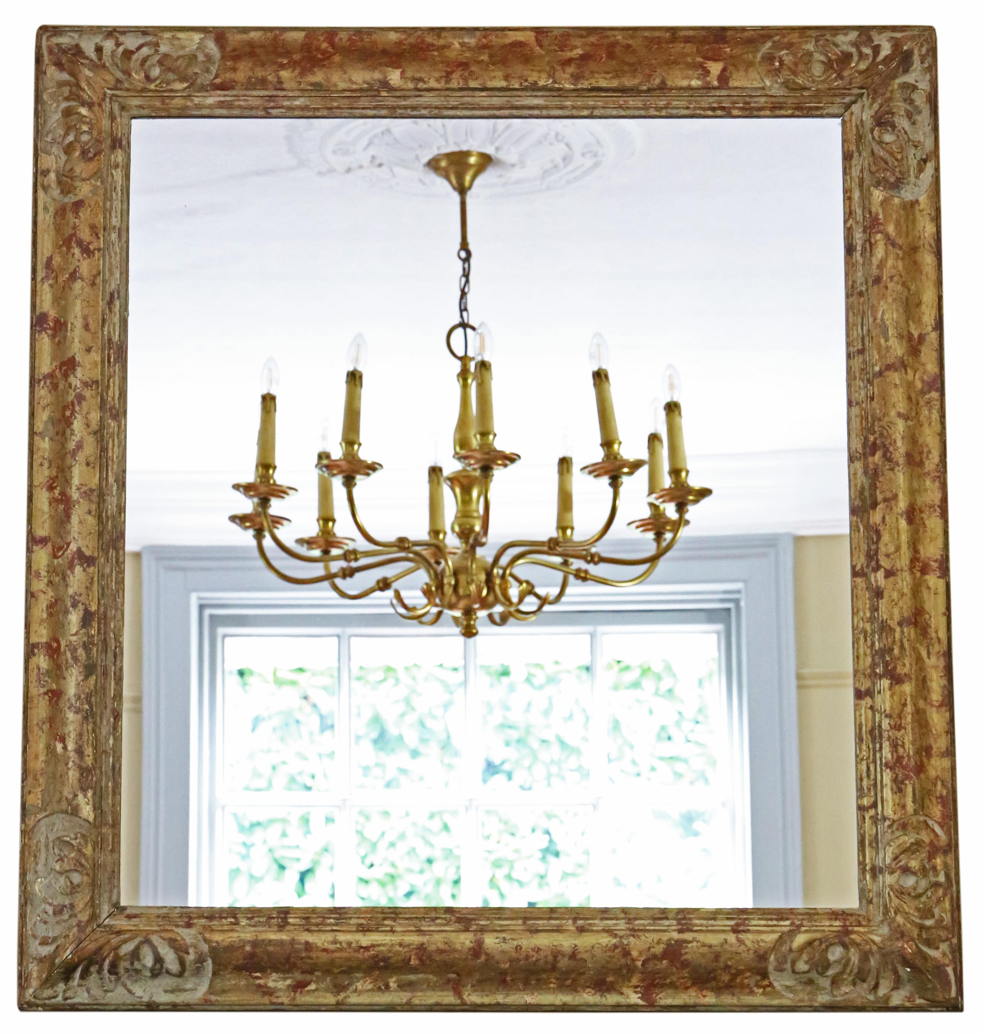 Antique large C1920 quality gilt overmantle wall mirror. Lovely charm and elegance.

This is a lovely, rare mirror. A bit different and quite special.

An impressive find, that would look amazing in the right location. No loose joints or