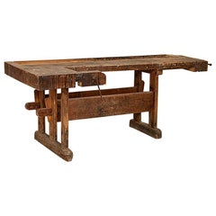 Antique Large Carpenter's Workbench from Denmark with Dark Patina