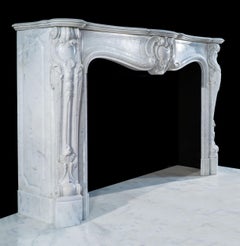 Antique Large Carrara Marble Rococo Louis XV Fireplace Mantel