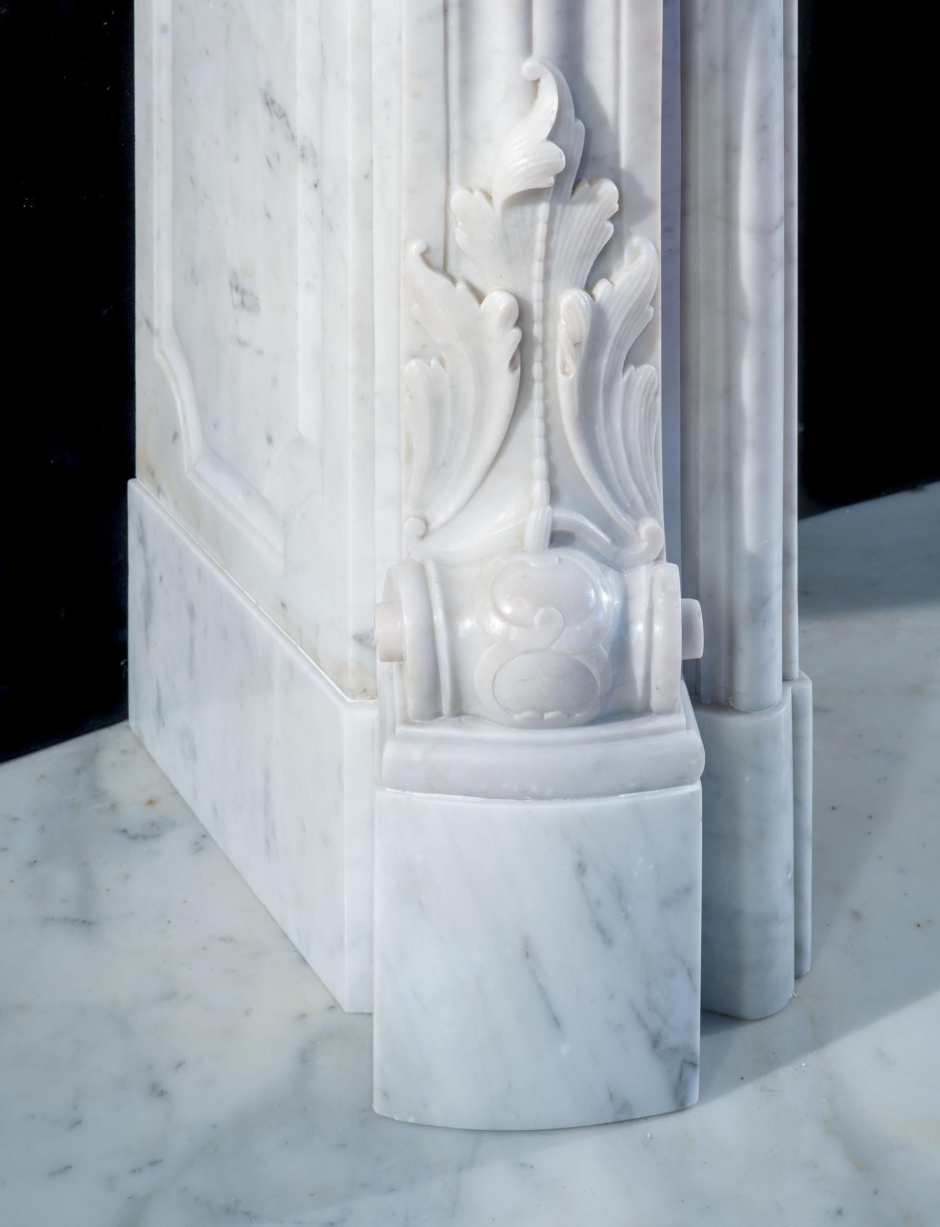 French Antique Large Carrara Marble Rococo Louis XV Fireplace Mantel For Sale