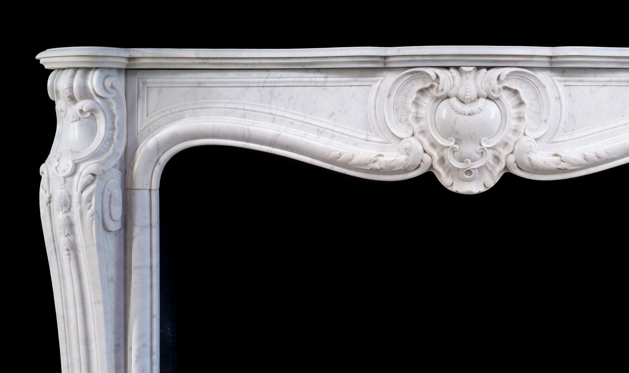 Antique Large Carrara Marble Rococo Louis XV Fireplace Mantel For Sale 1