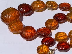 Antique Large Carved Amber Sun Disk Necklace, 18th-19th Century