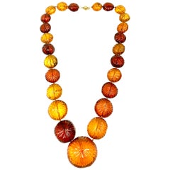 Antique Large Carved Amber Sun Disk Necklace, 18th-19th Century