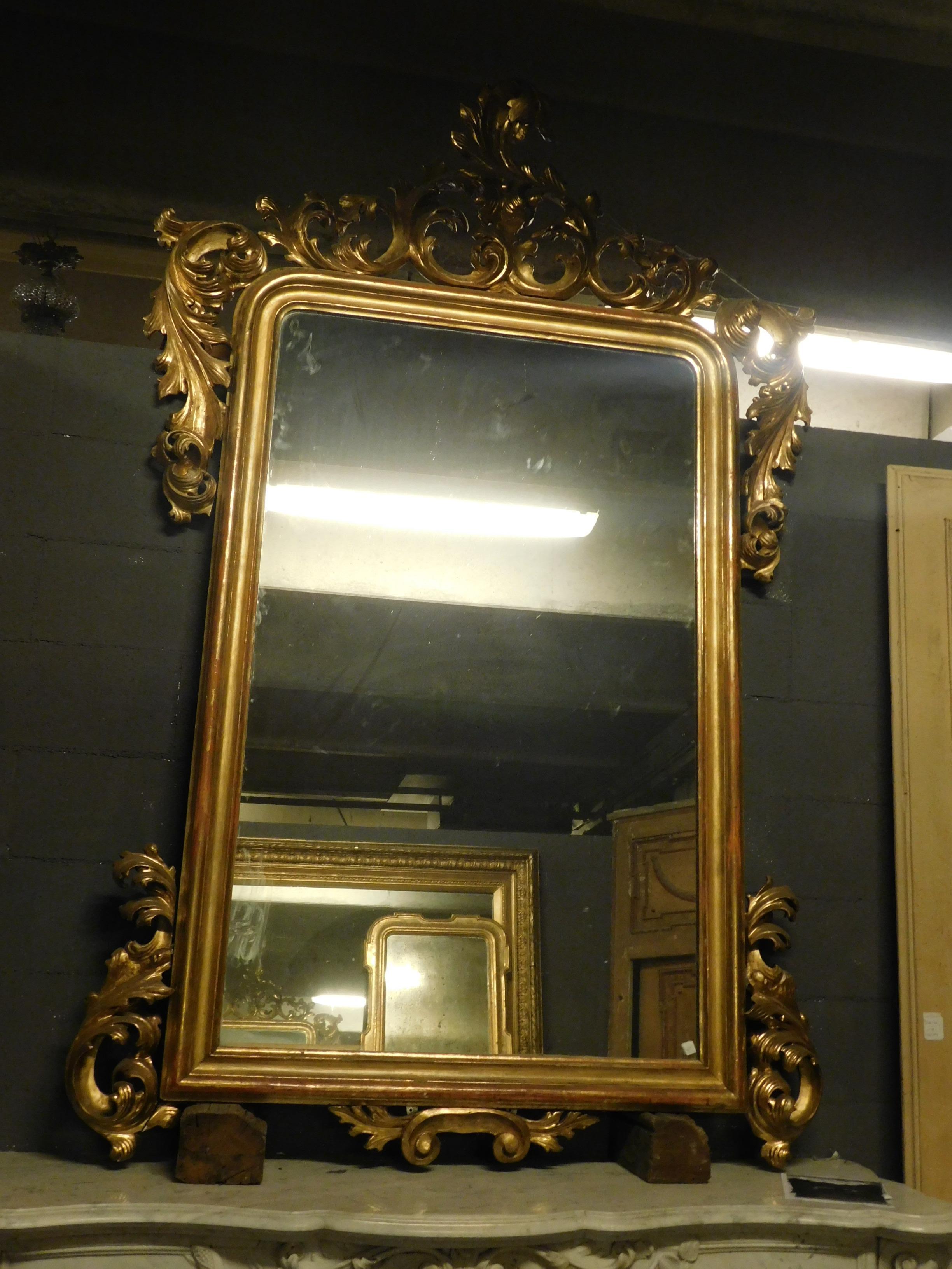 Gilt Antique Large Carved and Gilded Wooden Mirror, Late 18th Century, France