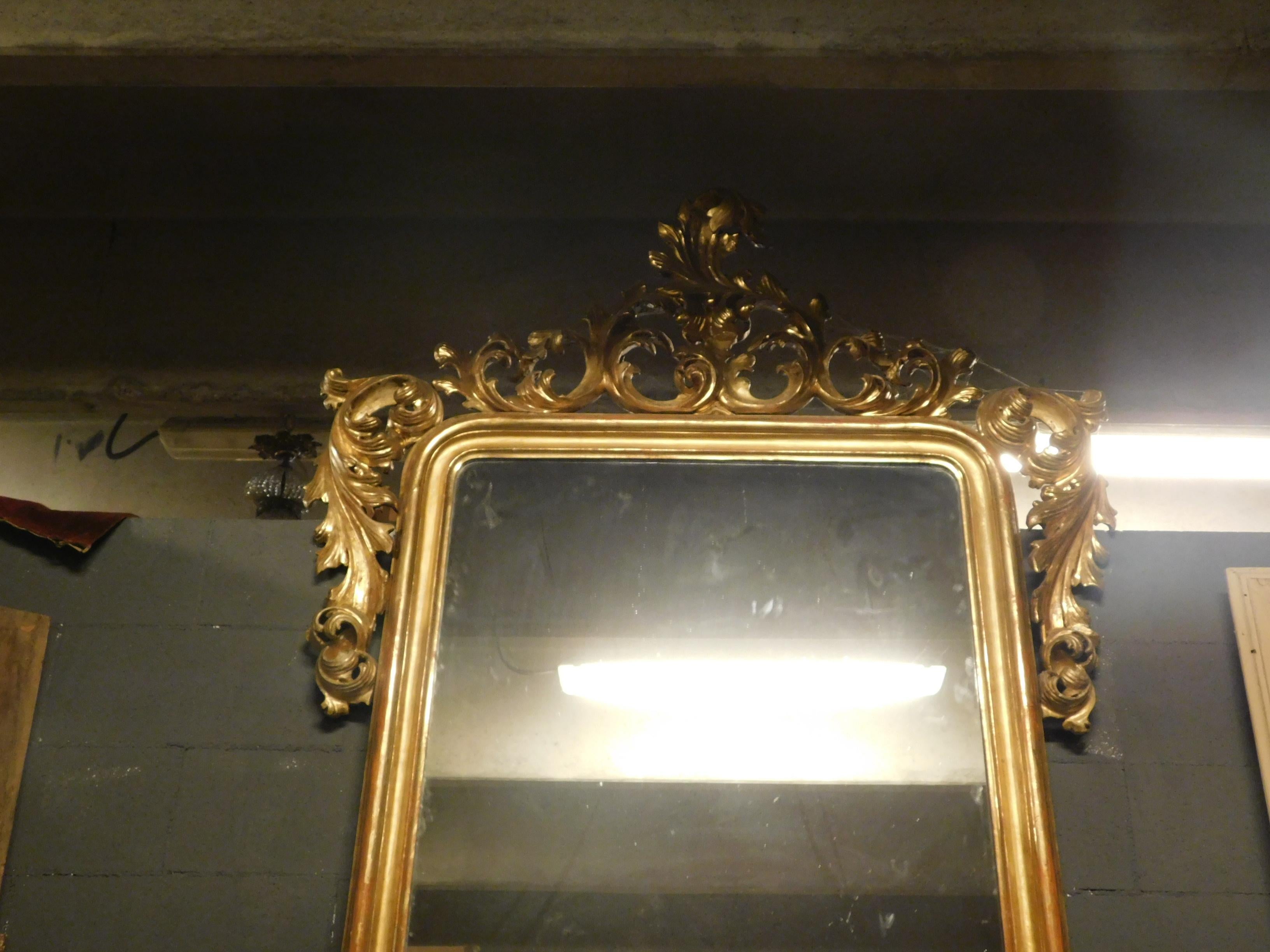 Antique Large Carved and Gilded Wooden Mirror, Late 18th Century, France 1