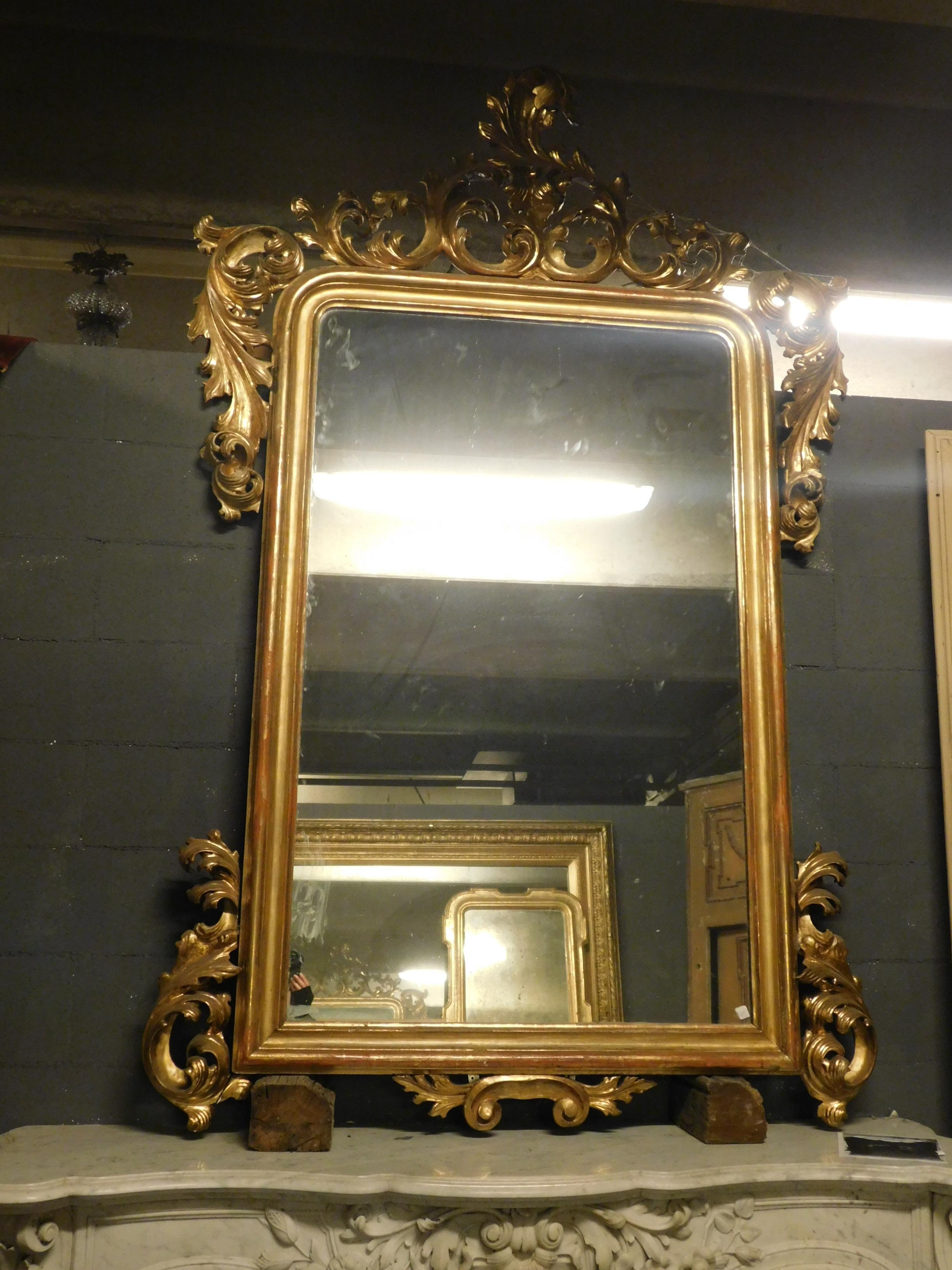 Antique Large Carved and Gilded Wooden Mirror, Late 18th Century, France 2