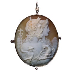 Antique Large Carved Cameo Gold Pendant