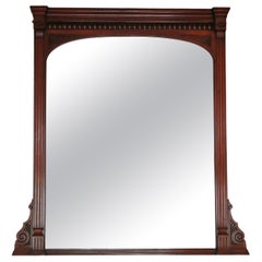 Antique Large Carved Mahogany Wall Overmantle Mirror, 19th Century