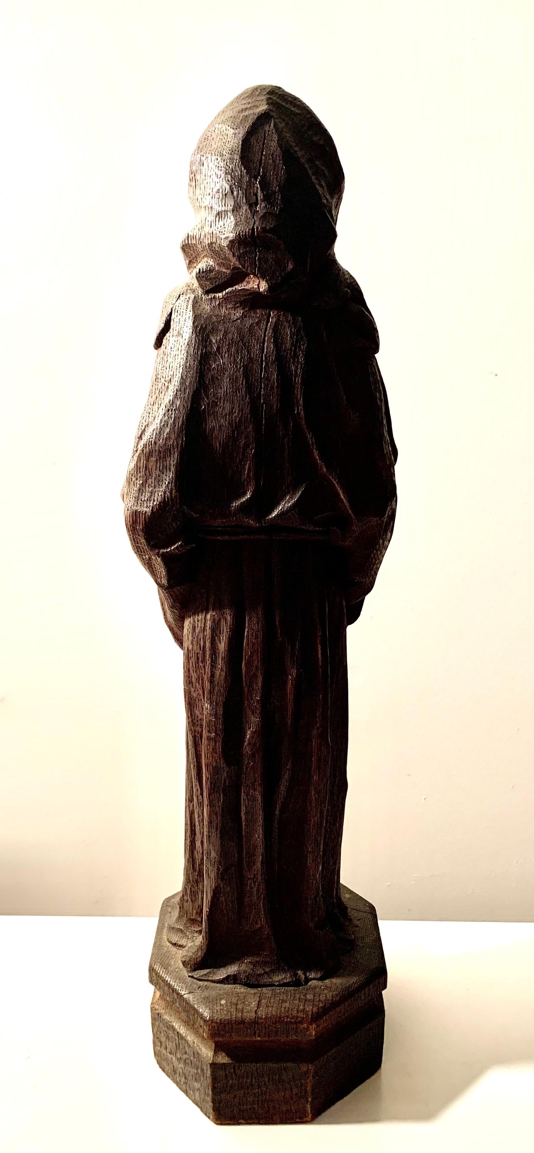 Hand-Carved Antique Large Carved Oak Figure of Saint Anthony of Padua, 18th-19th Century For Sale