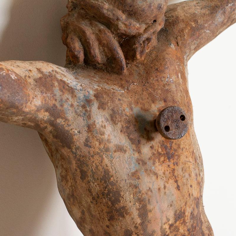 Antique Large Cast Iron Crucifix with Rusted Aged Patina, France 6