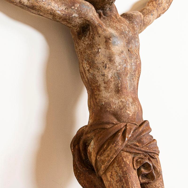 Antique Large Cast Iron Crucifix with Rusted Aged Patina, France 2
