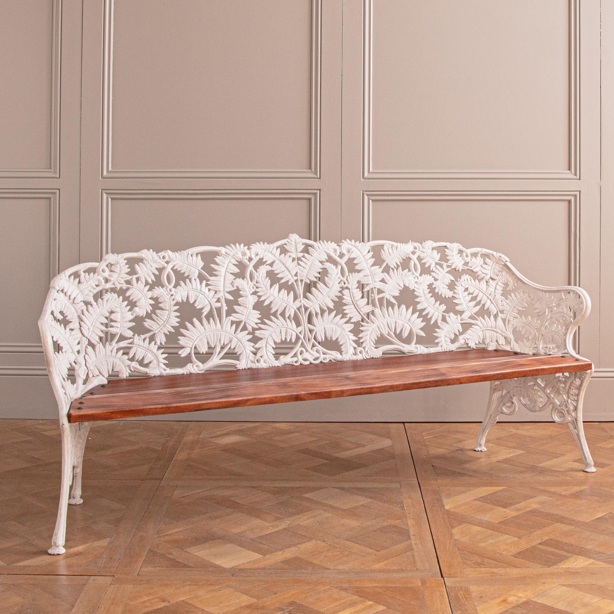 Victorian Antique Large Cast Iron Garden Bench With Fern Motifs