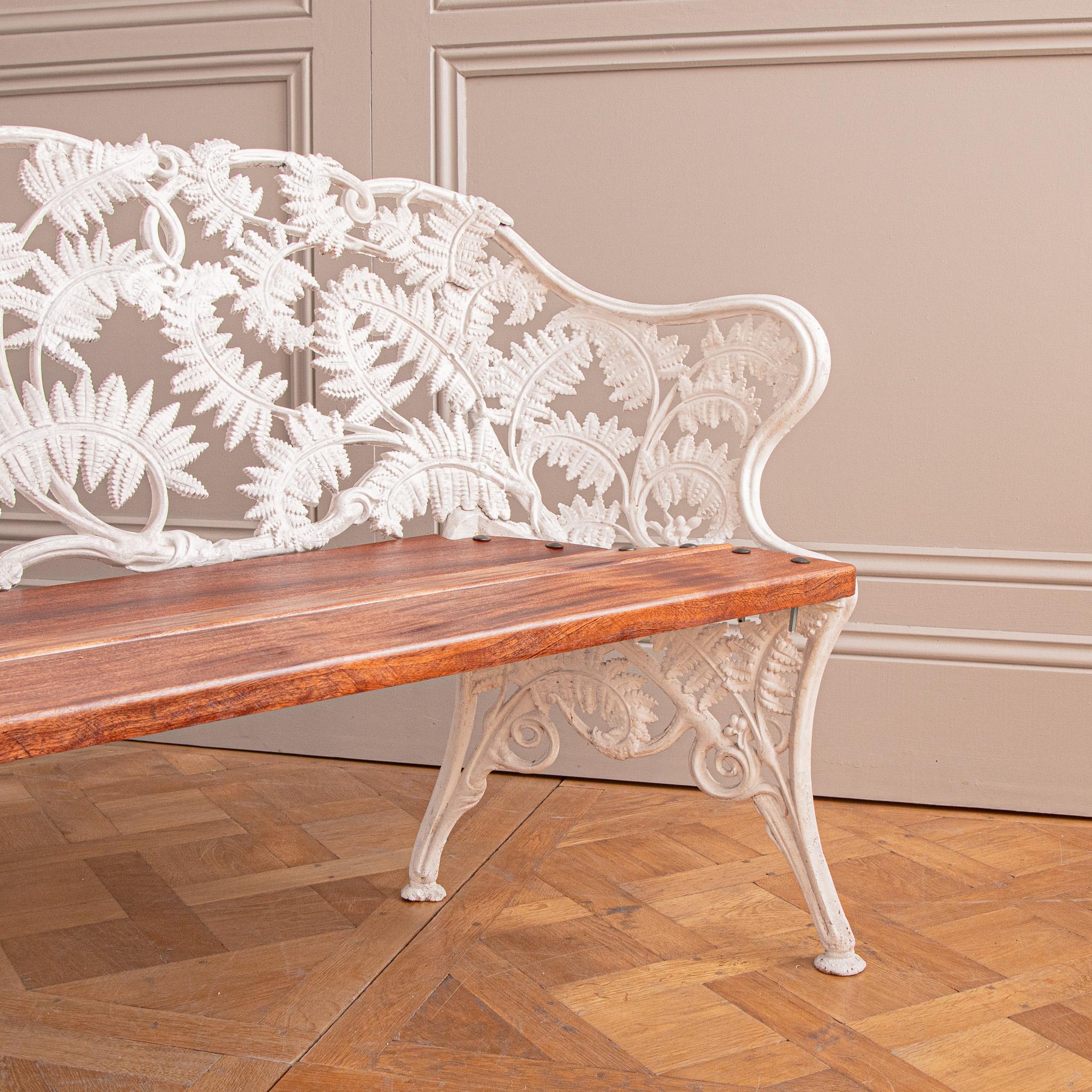20th Century Antique Large Cast Iron Garden Bench With Fern Motifs