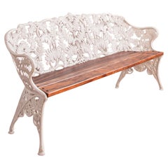 Antique Large Cast Iron Garden Bench With Fern Motifs