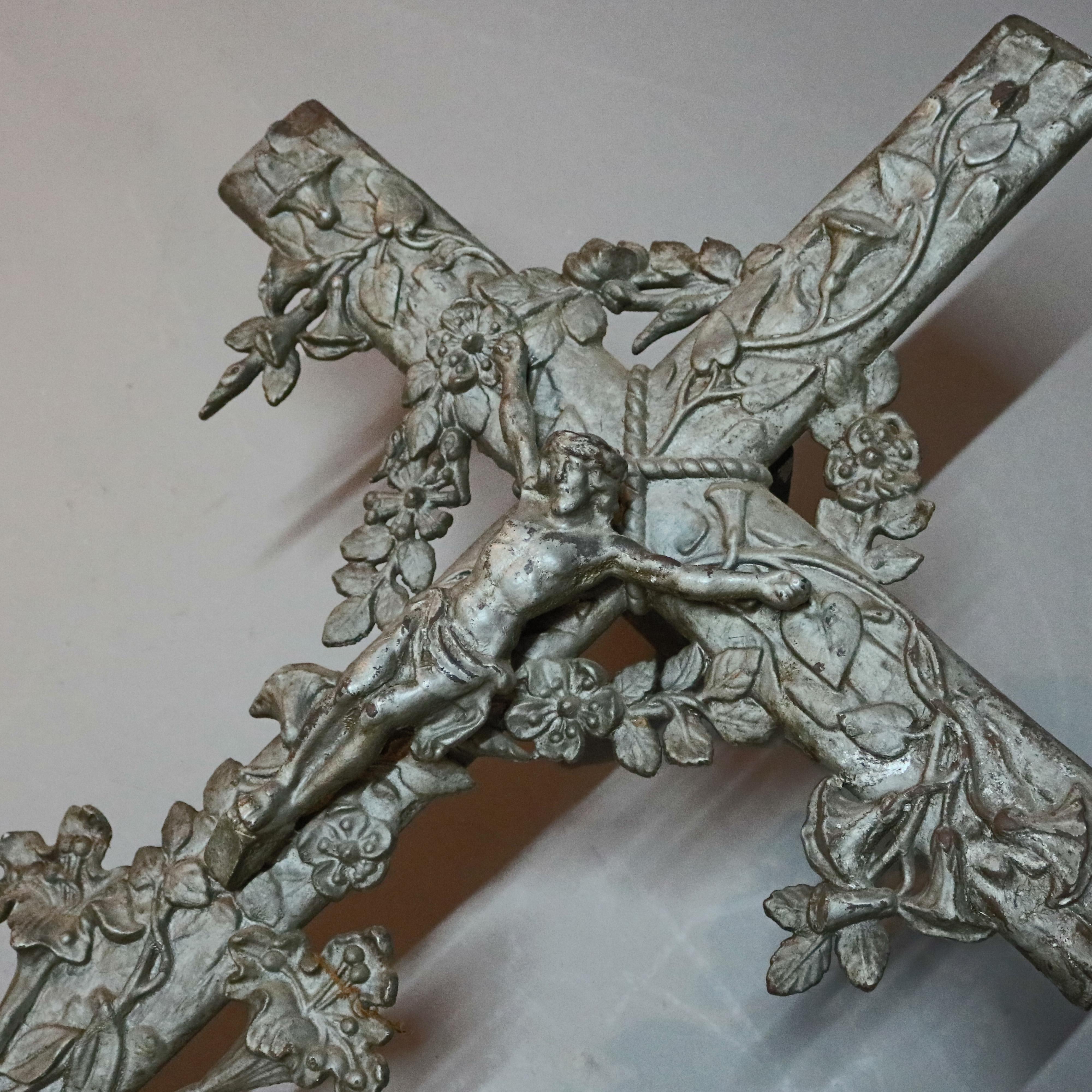 Antique Large Cast Iron High Relief Garden Crucifix, circa 1900 In Good Condition In Big Flats, NY
