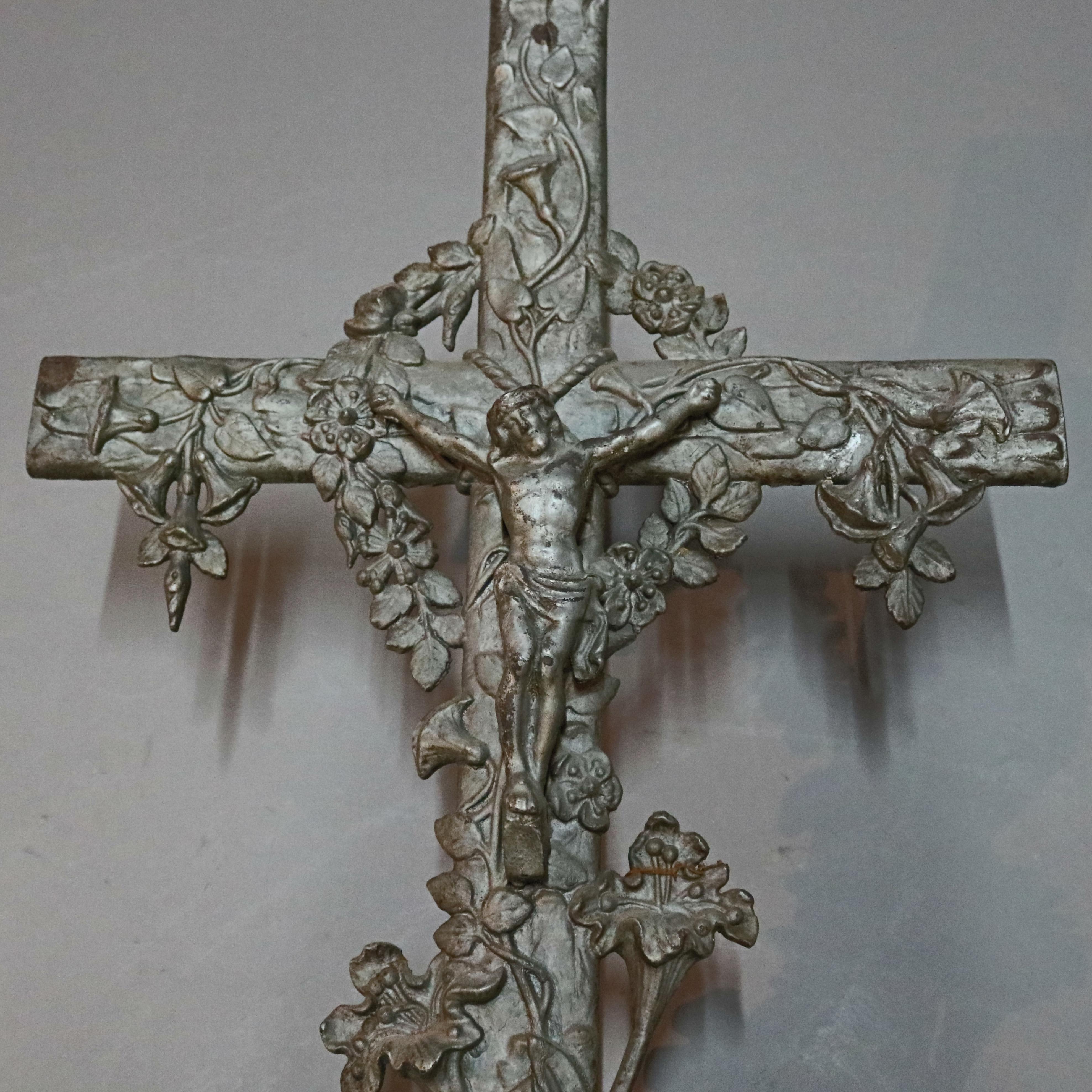 20th Century Antique Large Cast Iron High Relief Garden Crucifix, circa 1900
