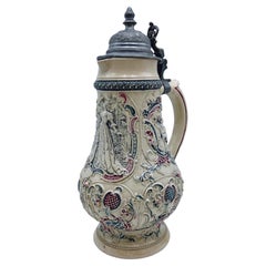 Antique Large Ceramic Tankard with relief Wedding motif