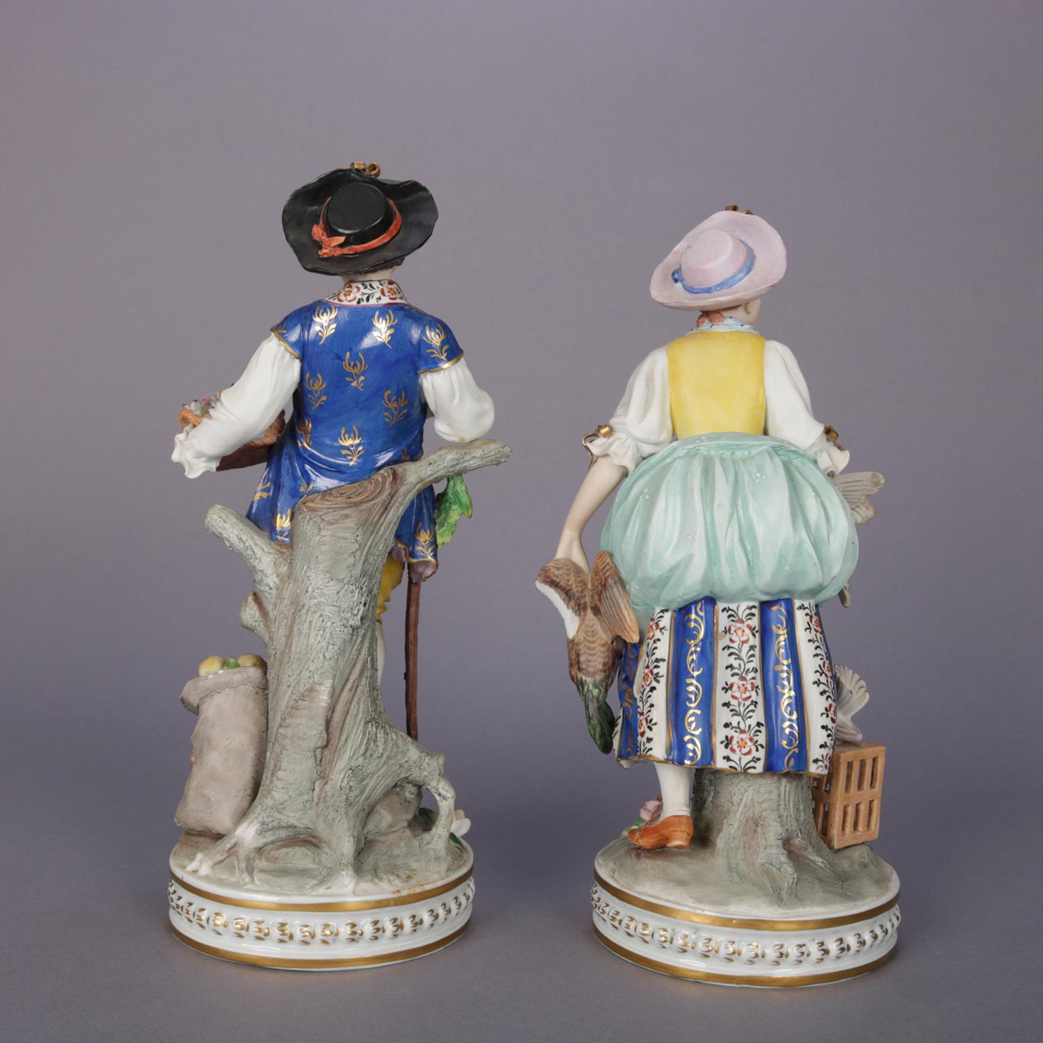 English Antique Large Chelsea School Hand Painted Porcelain Courting Couple Figures 1890