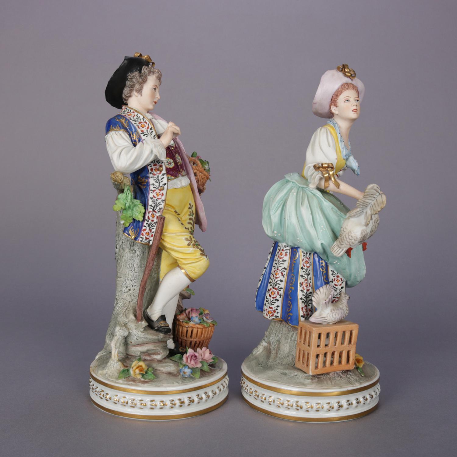 19th Century Antique Large Chelsea School Hand Painted Porcelain Courting Couple Figures 1890
